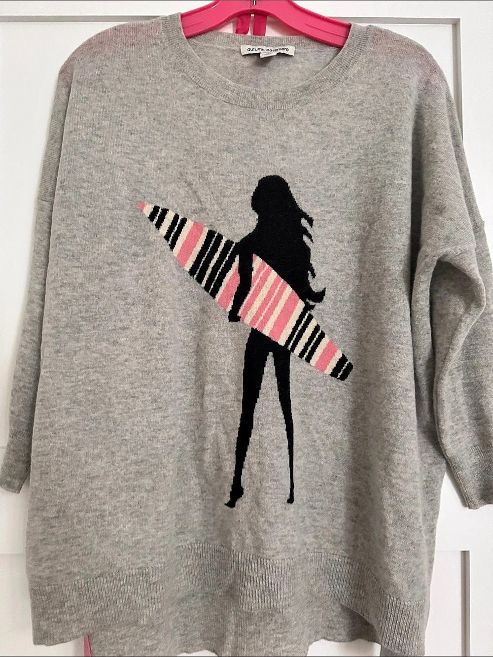 autumn cashmere Surf Intarsia Cashmere Sweater Gray & Pink Medium